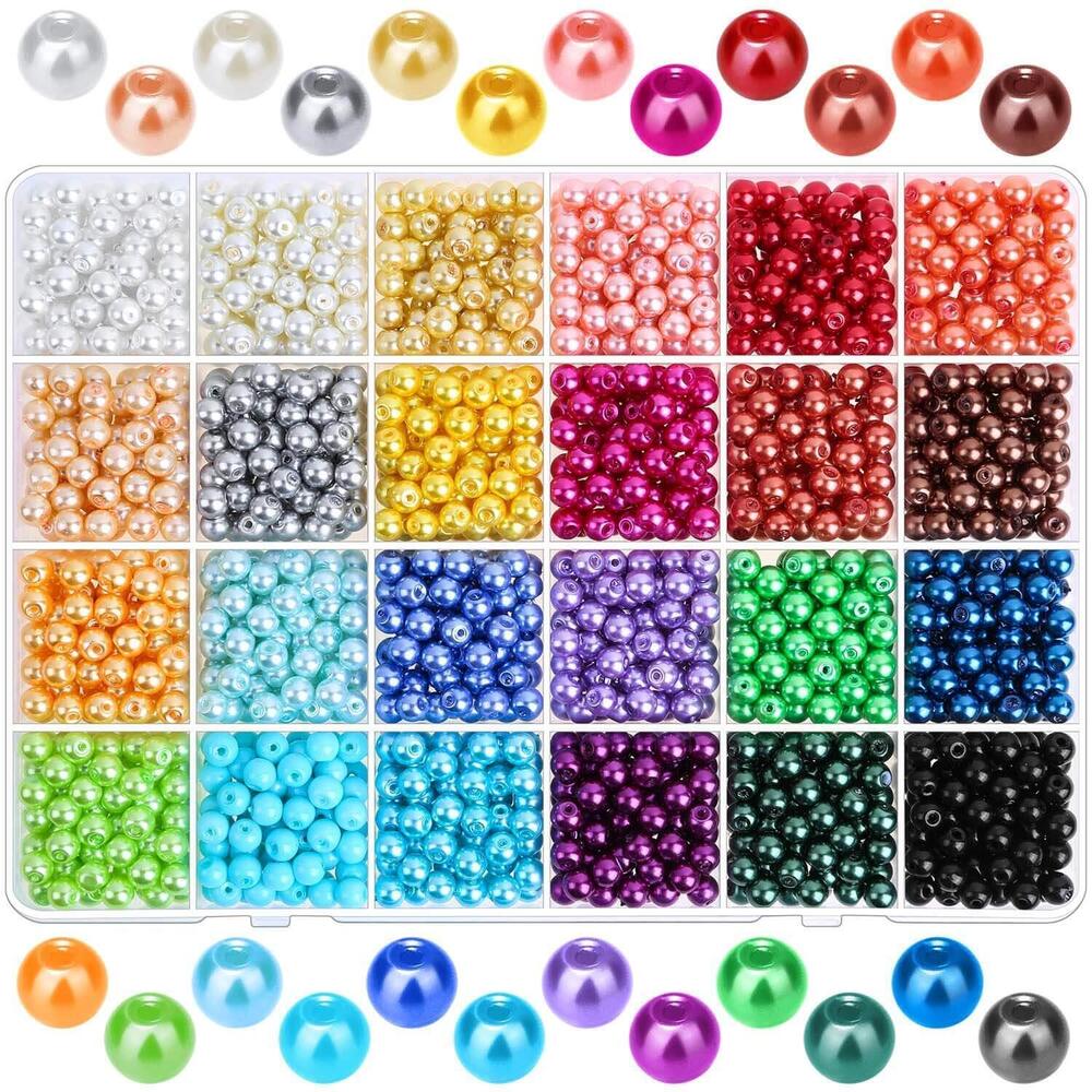 2062 Pearl Beads for Jewelry Making, Caffox 1680PCS Round Glass Pearls